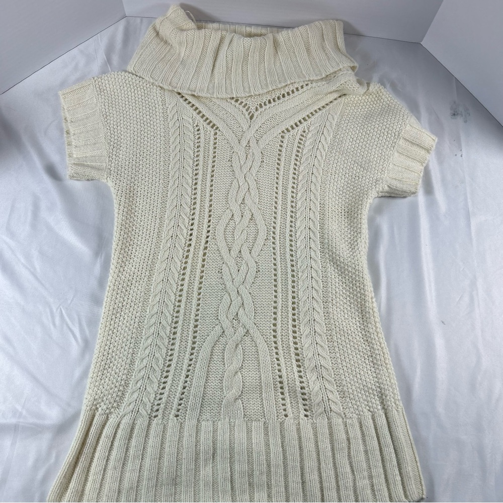 Michael Kors Ivory Cable Knit Short Sleeve Cowl Sweater Size Medium